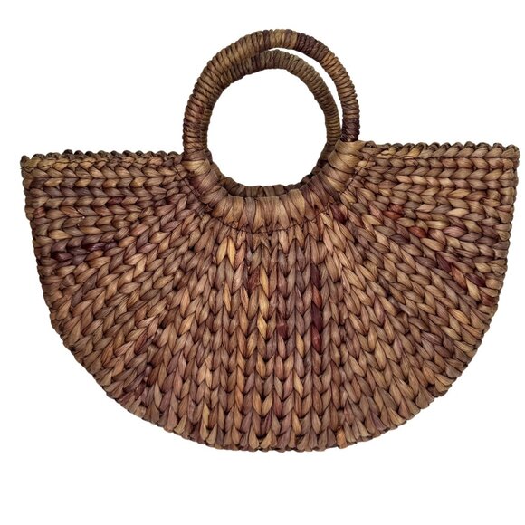 Xhilaration Handbags - Xhilaration Handwoven Half-Moon‎ Straw Bag Circular Handles Tropical Vacation